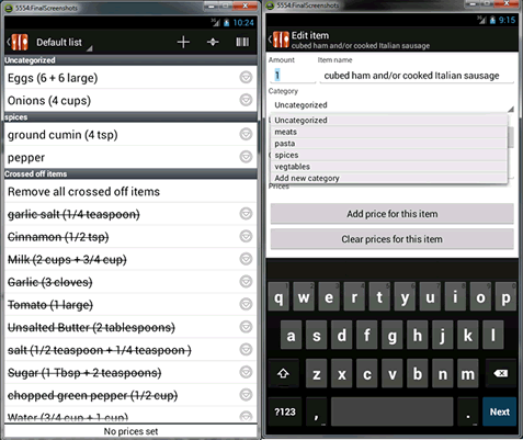 Manage the grocery list in Food Planner.